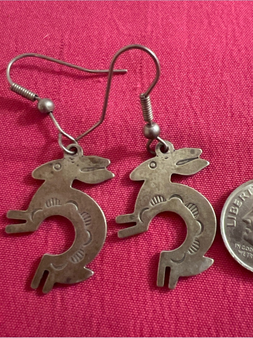 Sterling Silver Rabbit Motif Drop Earrings - Silver